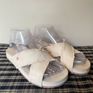 VIONIC Beach Women's Size 6 Beige Panama Criss Cross Sandals Frayed  #586
